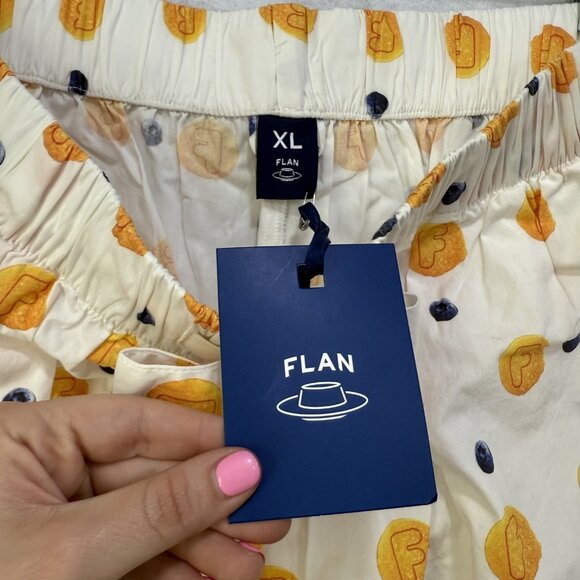 Flan Shorts Men XL White Blueberry Pancake Print Cotton Drawstring Pocket Brunch - Picture 7 of 15